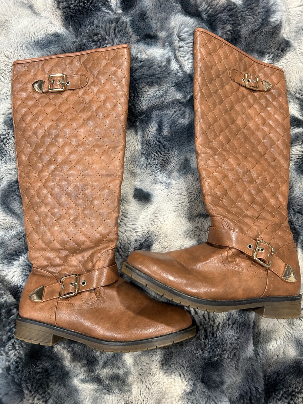 TOP Moda Quilted Over-the-Knee Riding Boots in Cognac